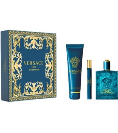 ESTUCHE VERSACE EROS PERFUME 3PZS 100ML PERFUME + 10ML EDP + GEL DE BAÑO