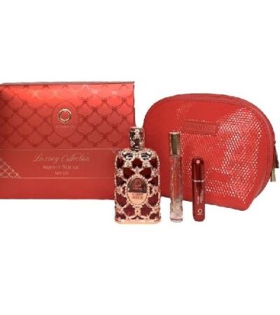 ORIENTICA ESTUCHE AMBER ROUGE UNISEX 4PZS 80ML EDP + 10ML EDP + ATOMIZADOR + COSMETIQUERA