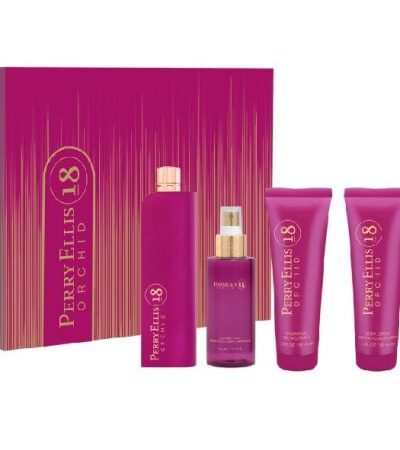PERRY ELLIS ESTUCHE 18 ORQUID MUJER 4PZS 100ML EDT + SPLASH + CREMA + GEL DE BA;O