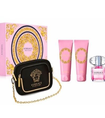 VERSACE ESTUCHE BRIGHT CRYSTAL MUJER 4PZS 90ML EDP + GEL DE BAÑO + CREMA + COSMETIQUERA