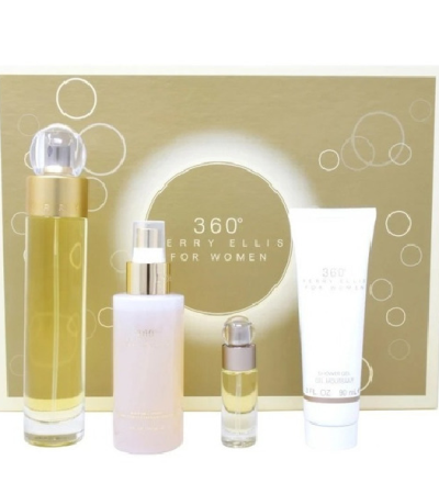 PERRY ELLIS ESTUCHE 360 MUJER 4PZS 100ML EDT + 7.5ML EDT + GEL DE BAÑO + SPLASH